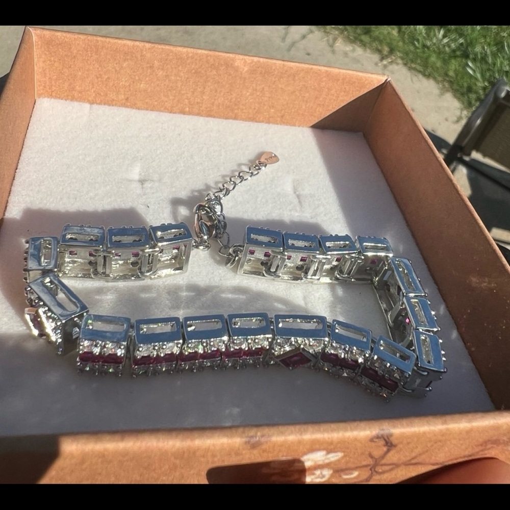 Swarovski Pink and Clear Crystal Bracelet in Silver Tone - Picture 9 of 12